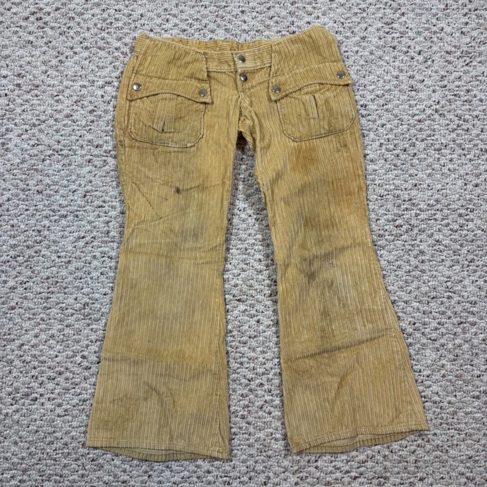 Vintage Fly's Mustard Yellow Wide Wale Corduroy Flare Pants Low Waisted 28x26